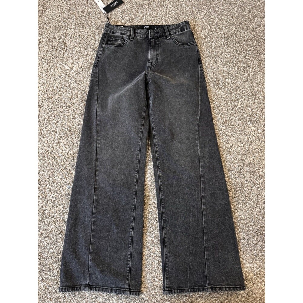 Hudson Womens Seamed Wide Leg Jeans Size 4 Black Wash High Rise NWT